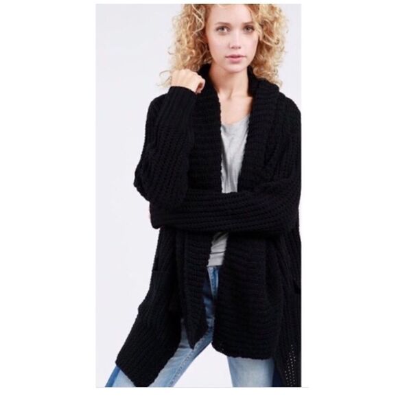 COPY - black Chenille Open Front Cardigan w/pockets - Picture 7 of 12